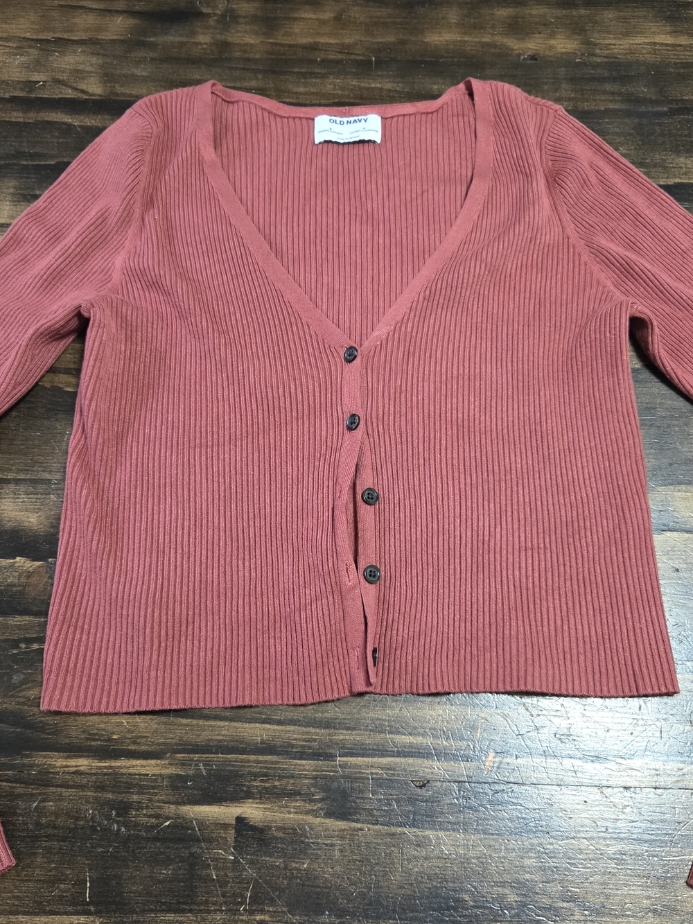 Old Navy Women's Ribbed Button-Front Sweater Cardigan - Rust Pink
